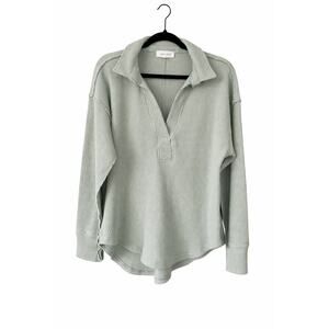 Pink Rose Sage Large Waffle Knit Collared V-Neck Tunic Comfy Coastal Boho Chic